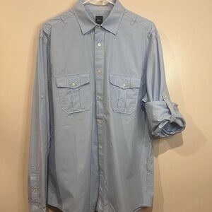Gap Mens Light Blue Button Down Shirt L Military Utility Pockets